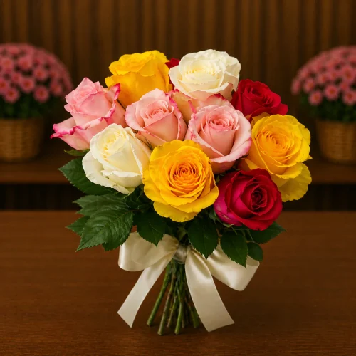 AMARRADO COM 12 ROSAS COLORIDAS