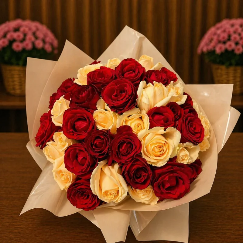 AMARRADO COM 16 ROSAS VERMELHAS E 16 ROSAS CHAMPANHES