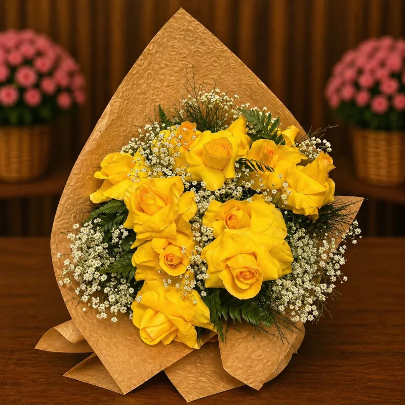 BUQUÊ COM 12 ROSAS AMARELAS