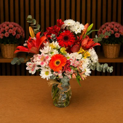 VIDRO COM MIX DE FLORES DO CAMPO