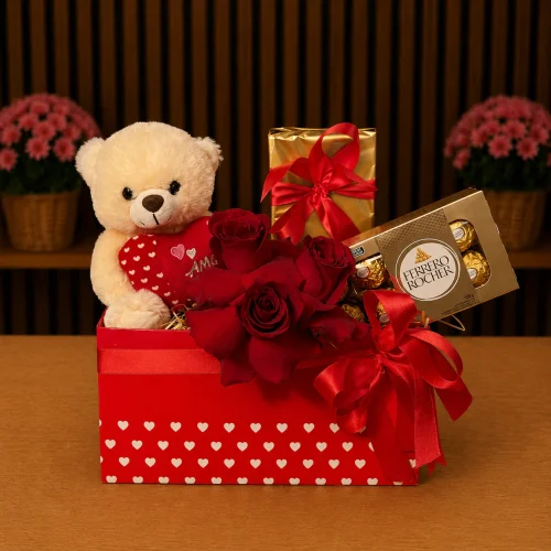 BOX COM PELÚCIA E CHOCOLATES