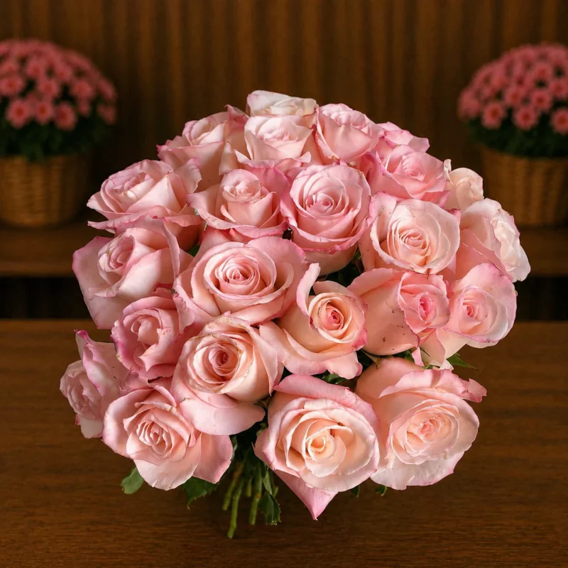 BUQUÊ COM 24 ROSAS COR DE ROSA
