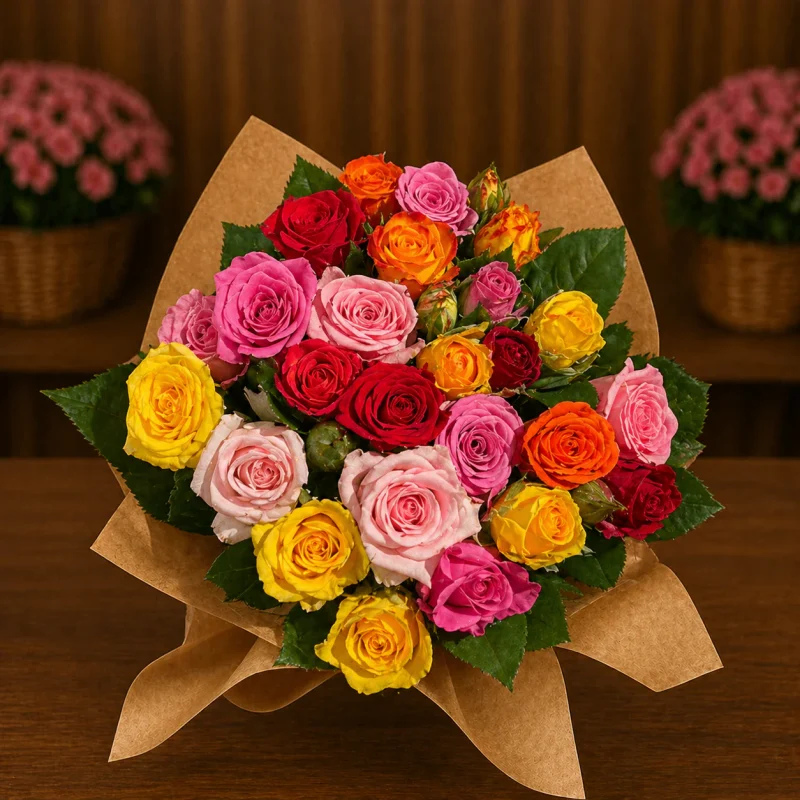 BUQUÊ DE MINI ROSAS COLORIDAS