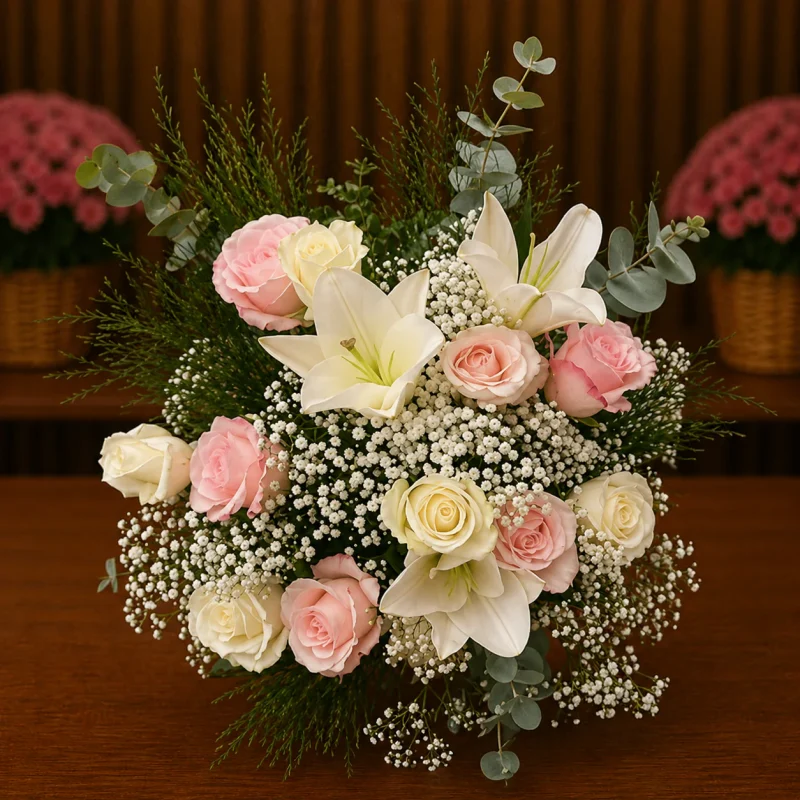 BUQUÊ DE ROSAS COM LÍRIOS